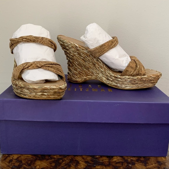 EUC STUART WEITZMAN METALLIC FABRIC ESPADRILLES - Picture 1 of 16